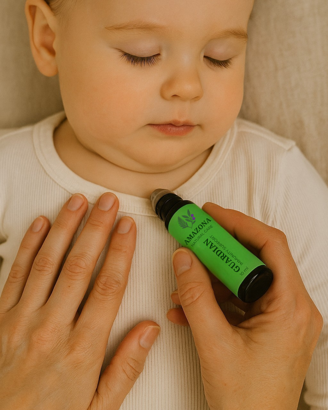 Caregiver using Guardian roll-on during a family-care routine
