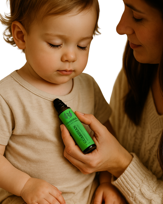 Caregiver holding Guardian roll-on near a child