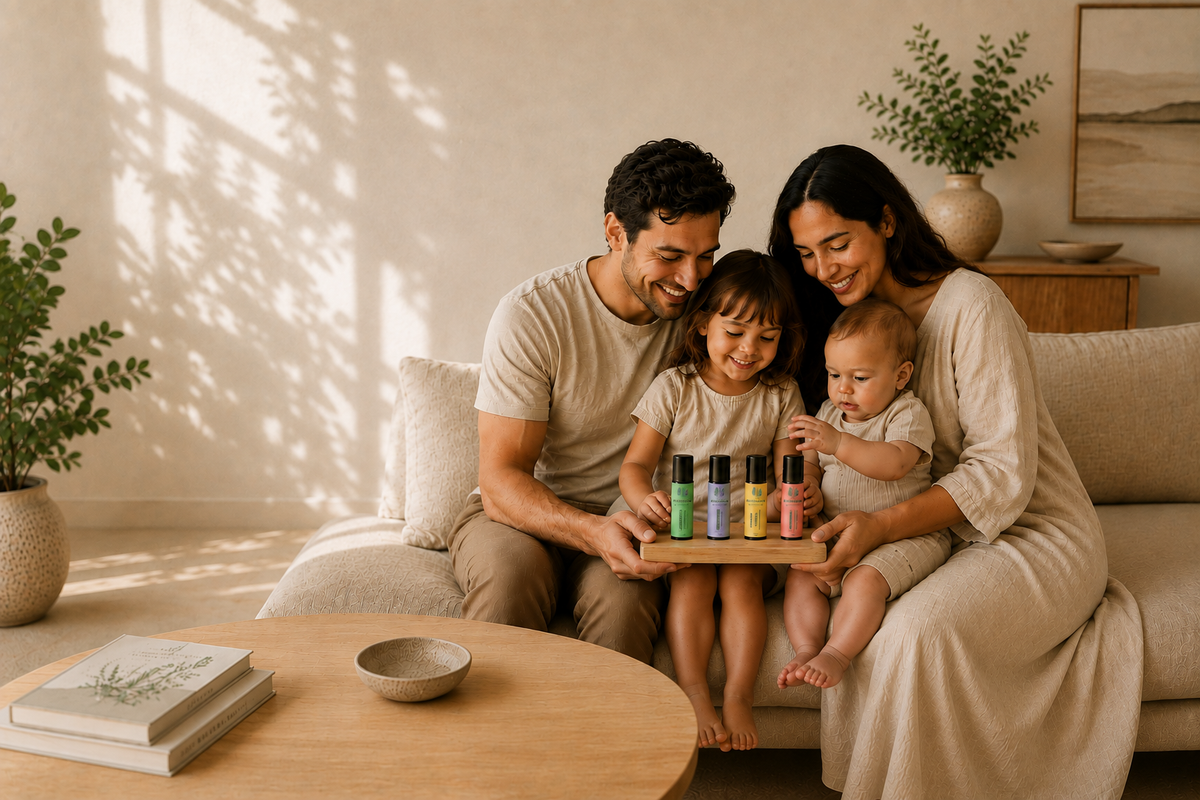 Family using Amazona Natural Care roll-on blends at home